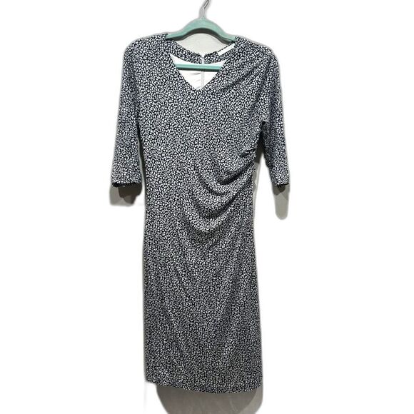 BOSS Midi Dress Epona Printed Jersey Stretch Slimming Midnight Fantasy Women M - Picture 2 of 11